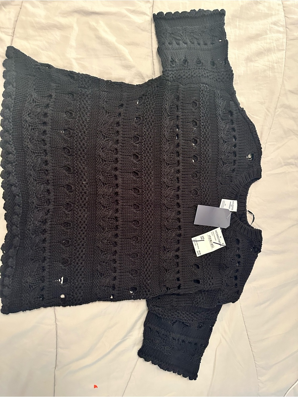 Black Crocheted Short Sleeve Sweater